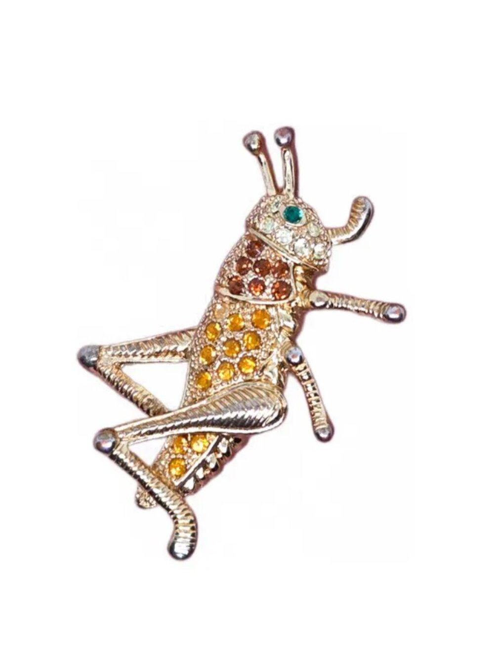 Vintage Grasshopper Brooch (Gold, Amber & Yellow Rhinestones)